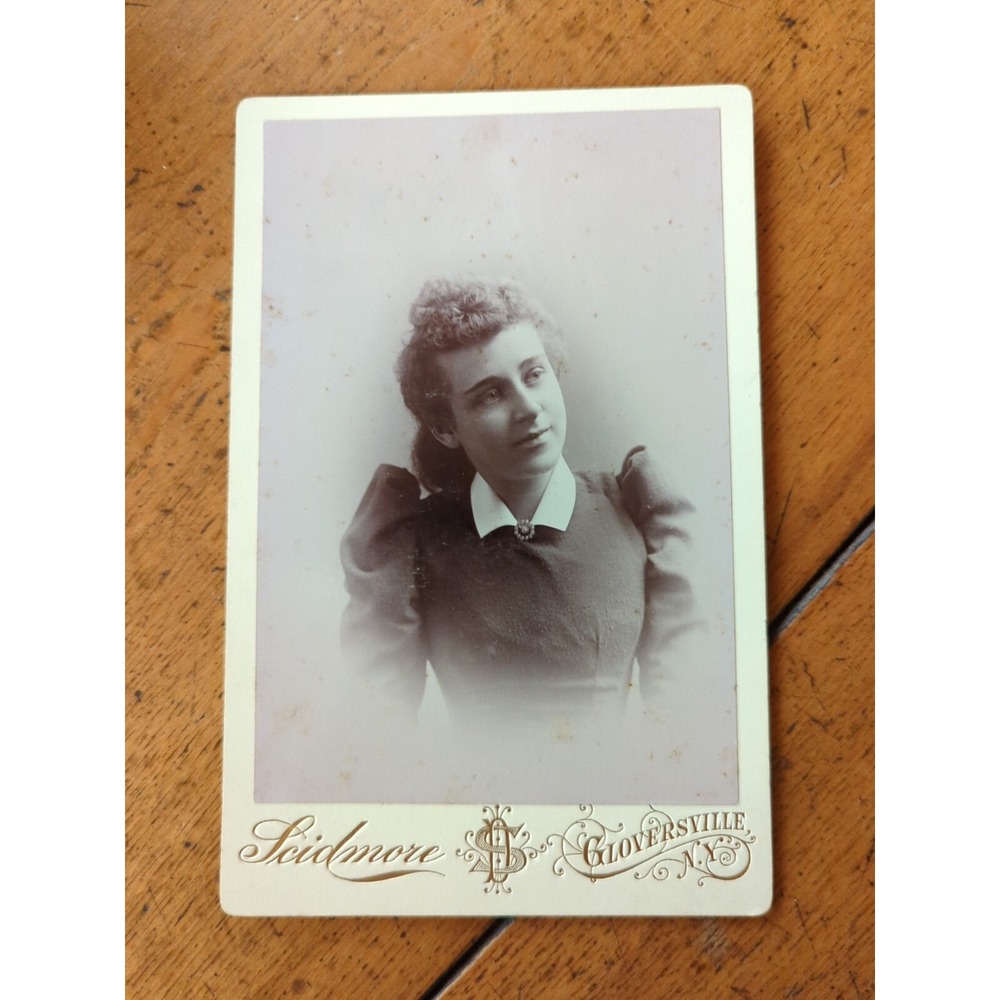 Antique Cabinet Card Lady Woman Photo 1800s Victorian Portrait Gloversville NY